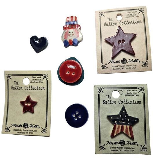 Other - Mill Hill Patriotic Americana Ceramic Buttons Lot of 7 Variety Stitching New
